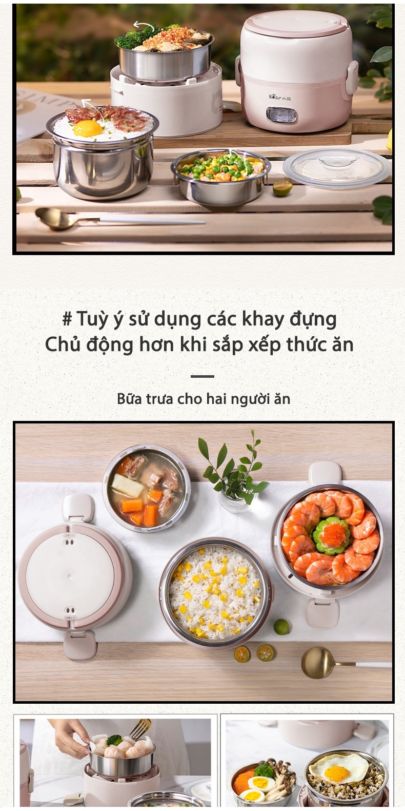 Hộp cơm điện cầm tay đa năng Bear DFH-B20S6 - Chính Hãng - BH 18 tháng