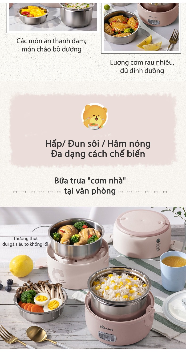 Hộp cơm điện cầm tay đa năng Bear DFH-B20S6 - Chính Hãng - BH 18 tháng