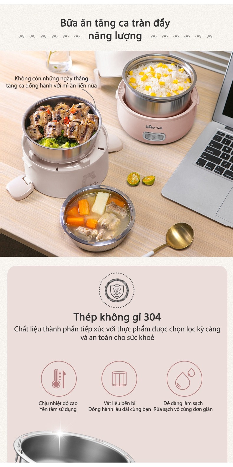 Hộp cơm điện cầm tay đa năng Bear DFH-B20S6 - Chính Hãng - BH 18 tháng