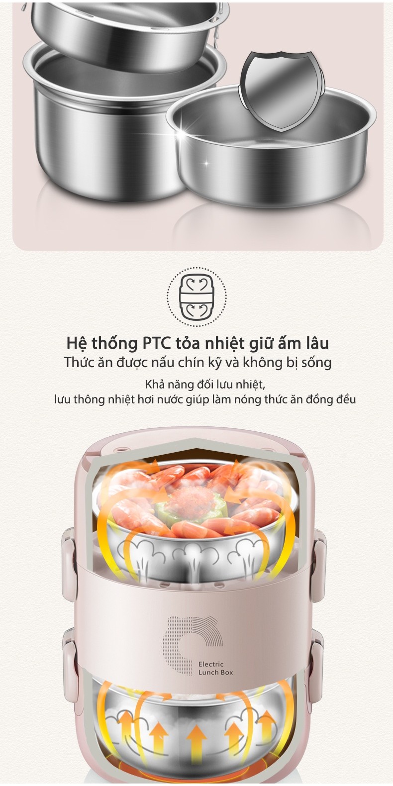 Hộp cơm điện cầm tay đa năng Bear DFH-B20S6 - Chính Hãng - BH 18 tháng