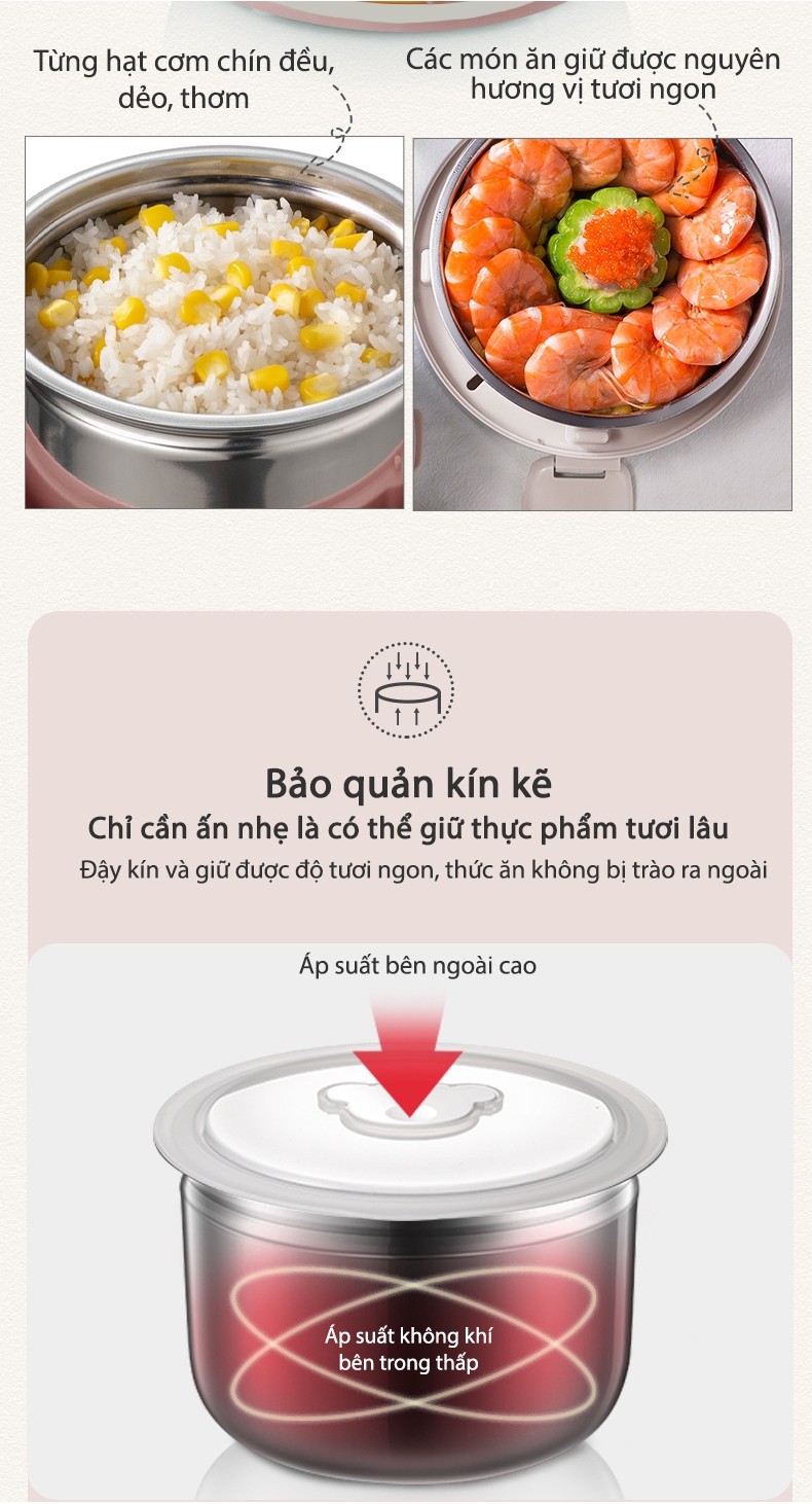 Hộp cơm điện cầm tay đa năng Bear DFH-B20S6 - Chính Hãng - BH 18 tháng