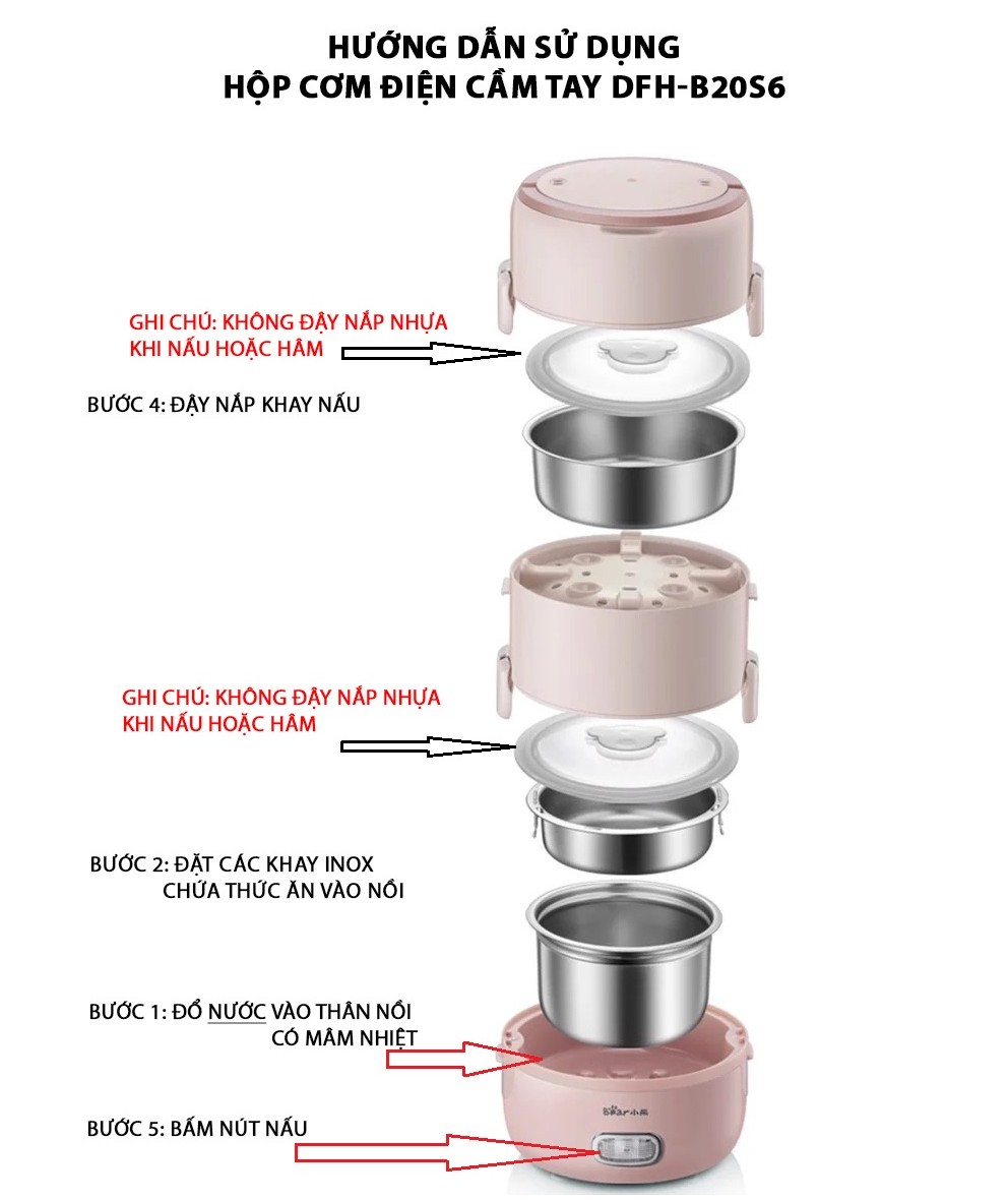 Hộp cơm điện cầm tay đa năng Bear DFH-B20S6 - Chính Hãng - BH 18 tháng
