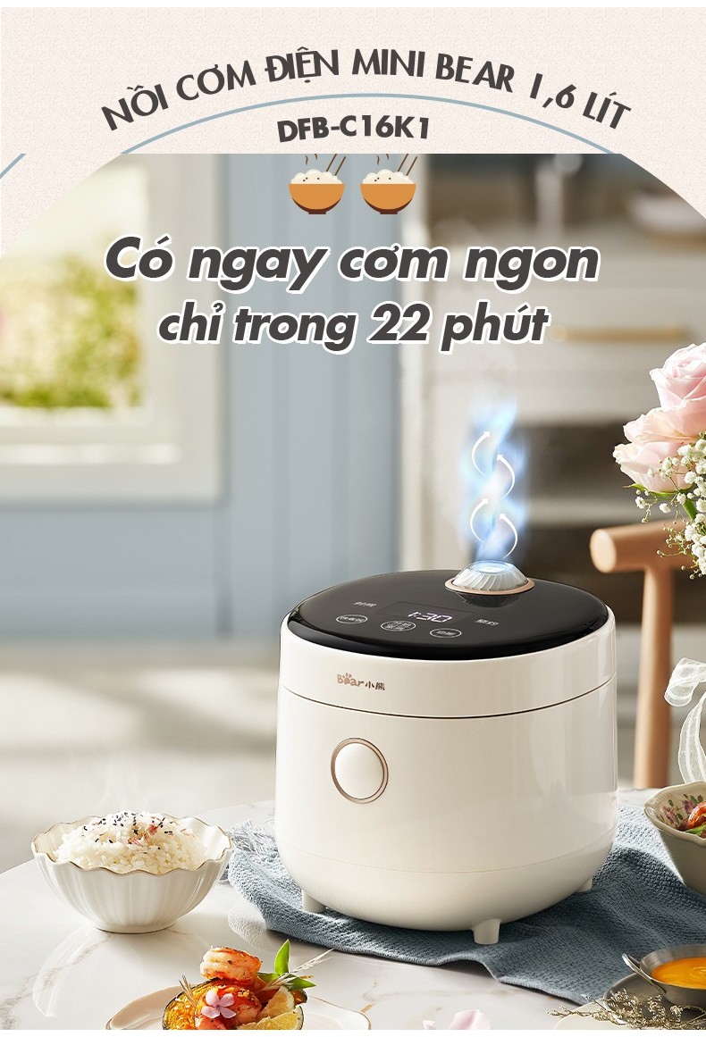 [Combo tựu trường] Nồi điện đa năng 1.6L DRG-P16M2 - Hộp Cơm Cầm Tay 1L DFH-B10J2 - Nồi cơm điện mini 1.6L DFB-C16K1