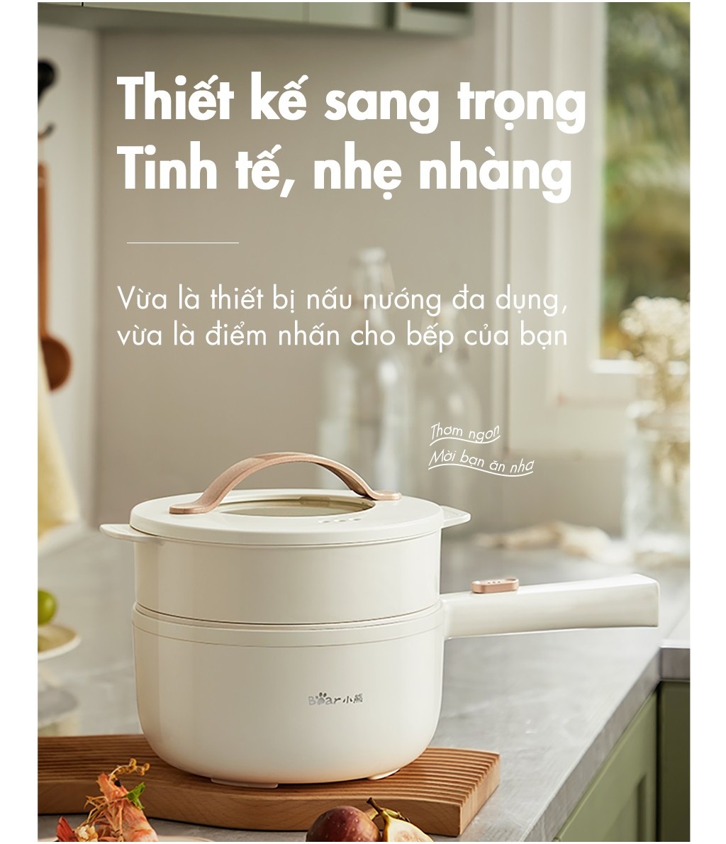 Nồi nấu đa năng 1.6L Bear DRG-E15P2 800W (kèm xửng hấp) - Hàng Chính Hãng