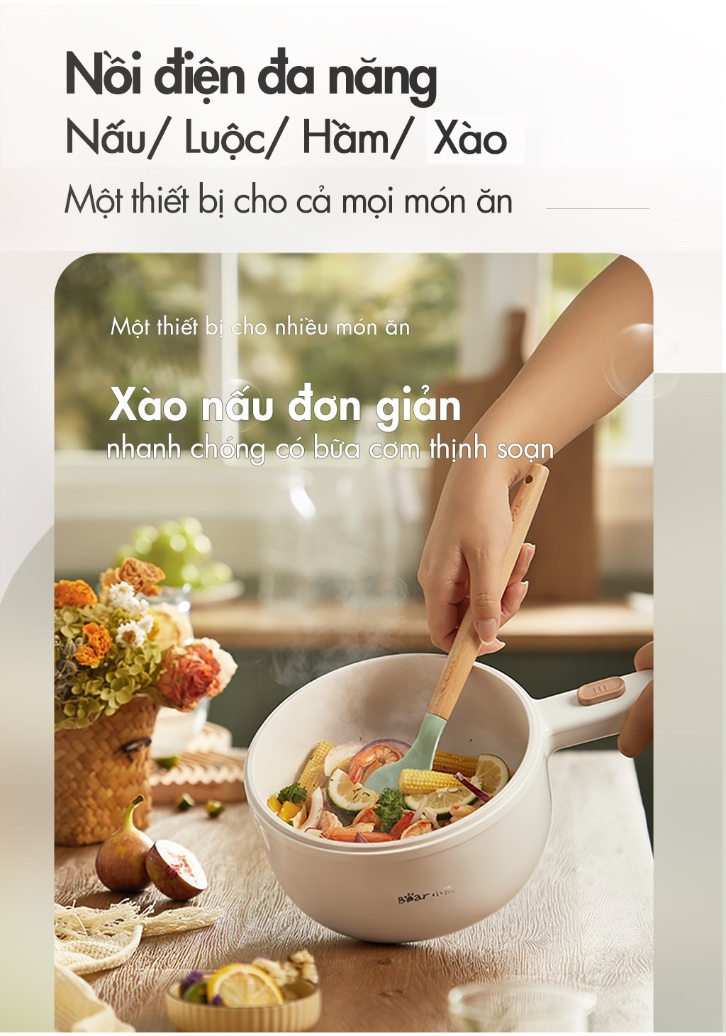 Nồi nấu đa năng 1.6L Bear DRG-E15P2 800W (kèm xửng hấp) - Hàng Chính Hãng