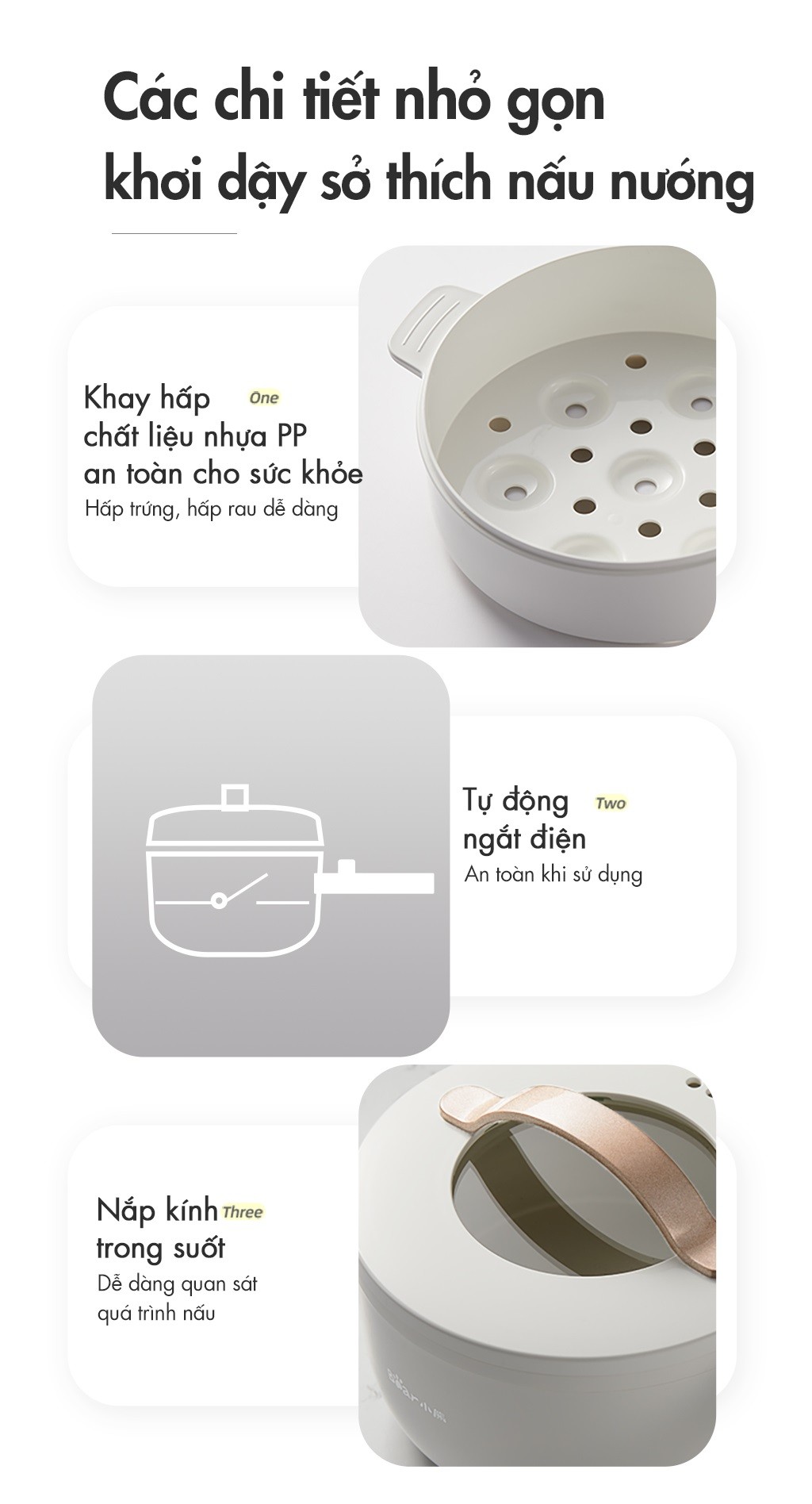 Nồi nấu đa năng 1.6L Bear DRG-E15P2 800W (kèm xửng hấp) - Hàng Chính Hãng