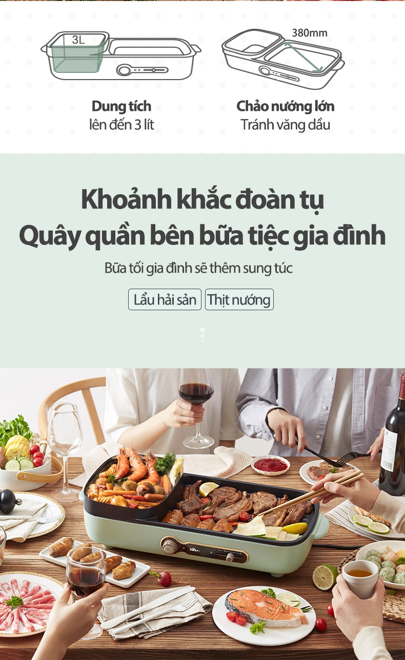 Bếp Nướng Lẩu Điện 3L Đa Năng 2in1 Bear DKL-C15G1 - Chính Hãng - BH 18 Tháng Bếp Nướng Lẩu Điện 3L Đa Năng 2in1 Bear DKL-C15G1 - Chính Hãng - BH 18 Tháng