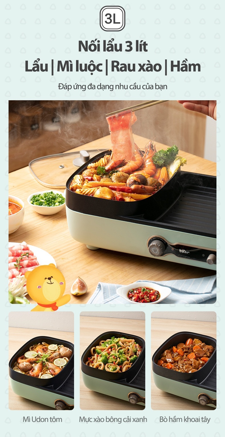 Bếp Nướng Lẩu Điện 3L Đa Năng 2in1 Bear DKL-C15G1 - Chính Hãng - BH 18 Tháng Bếp Nướng Lẩu Điện 3L Đa Năng 2in1 Bear DKL-C15G1 - Chính Hãng - BH 18 Tháng