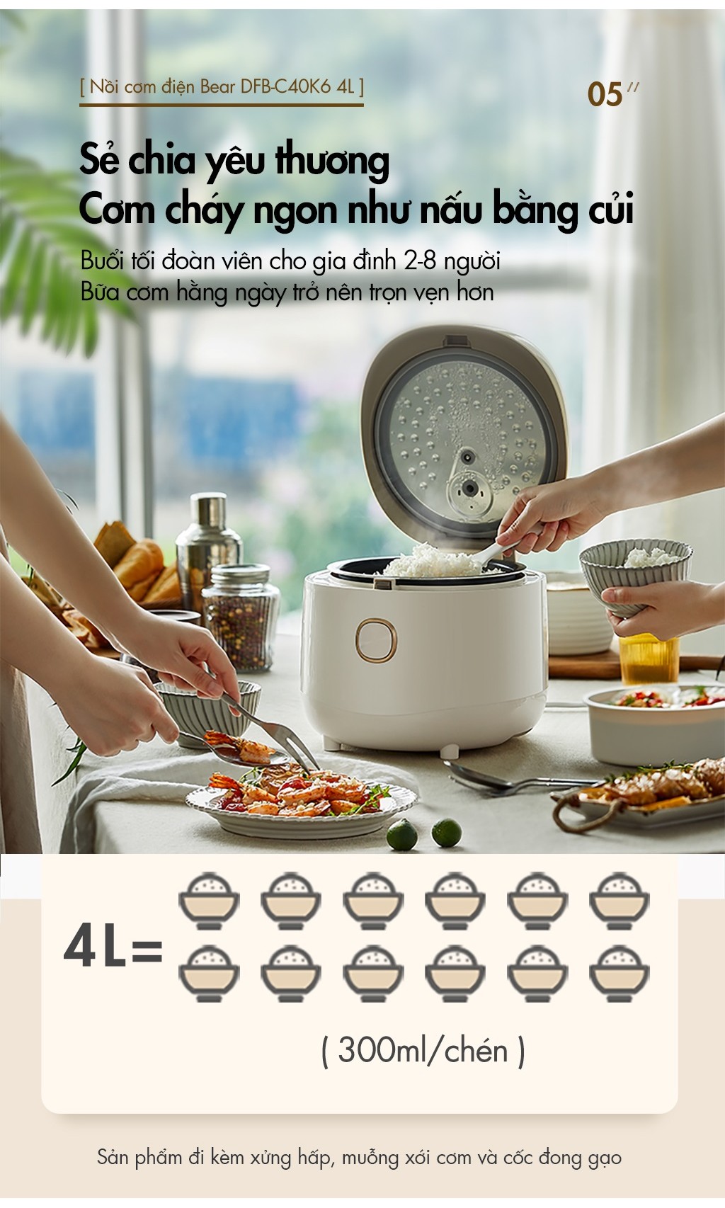 Nồi Cơm Điện 1.5L (lòng nồi 4L) Bear DFB-C40K6 - Hàng chính hãng -BH 18 tháng Nồi Cơm Điện 1.5L (lòng nồi 4L) Bear DFB-C40K6 - Hàng chính hãng -BH 18 tháng