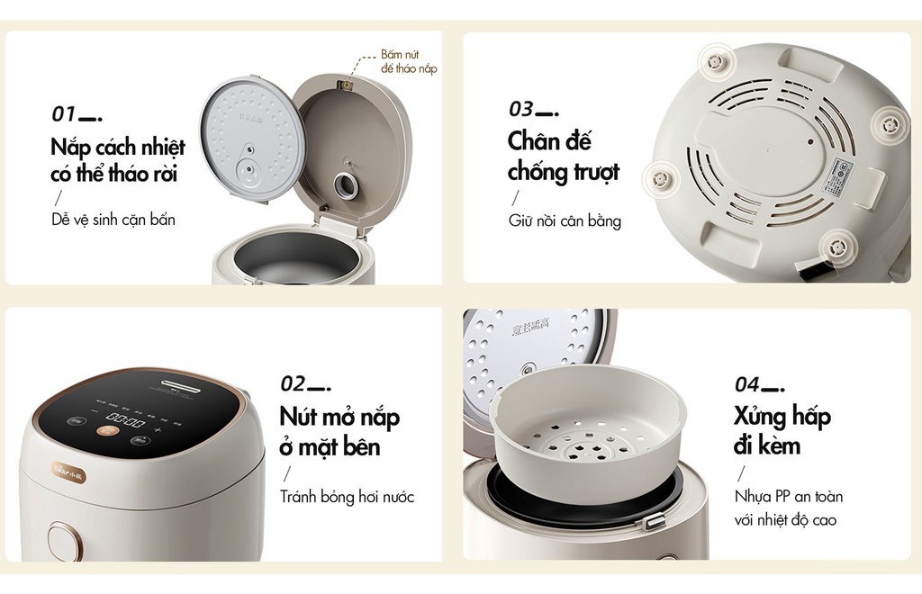 Nồi Cơm Điện 1.5L (lòng nồi 4L) Bear DFB-C40K6 - Hàng chính hãng -BH 18 tháng Nồi Cơm Điện 1.5L (lòng nồi 4L) Bear DFB-C40K6 - Hàng chính hãng -BH 18 tháng