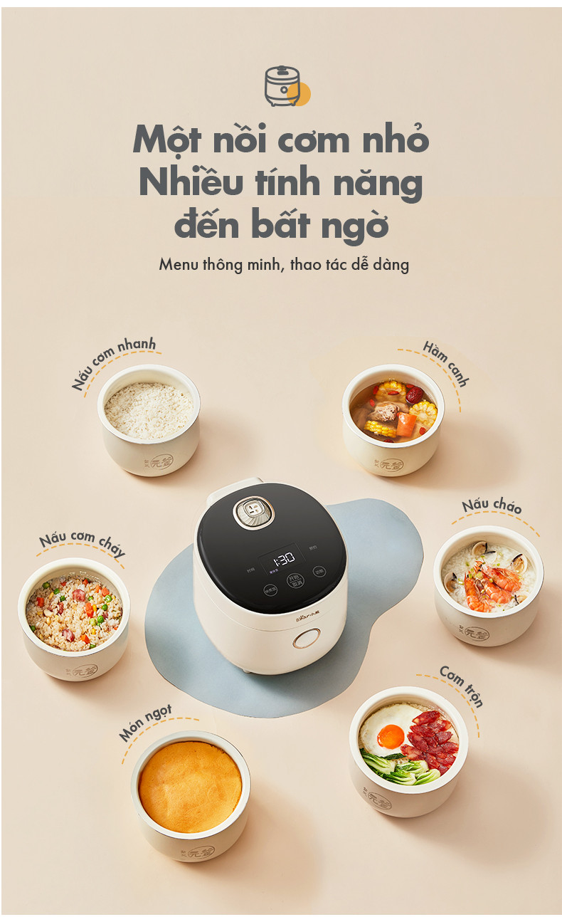 Nồi cơm điện MINI 0.5L (2 người ăn) (dung tích tổng 1.6L) Bear DFB-C16K1 - Hàng Chính Hãng