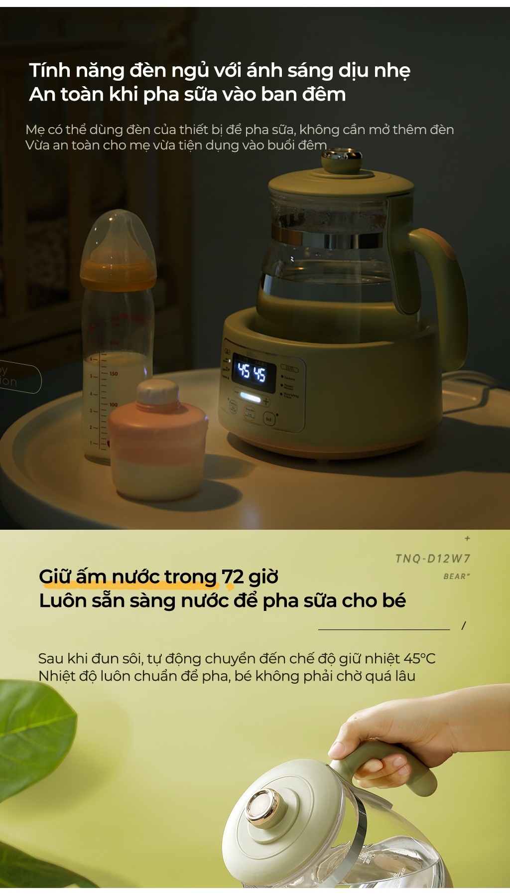 Máy Đun Nước Đa Năng Bear TNQ-D12W7 Máy Hâm Sữa Thông Minh Khử Clo Pha Sữa An Toàn Cho Bé Dễ Dàng Sử Dụng