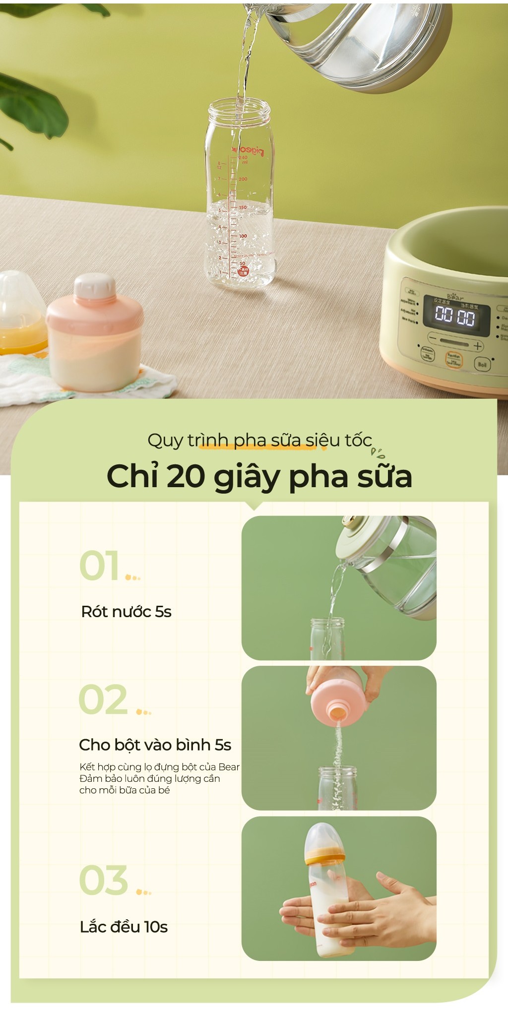 Máy Đun Nước Đa Năng Bear TNQ-D12W7 Máy Hâm Sữa Thông Minh Khử Clo Pha Sữa An Toàn Cho Bé Dễ Dàng Sử Dụng