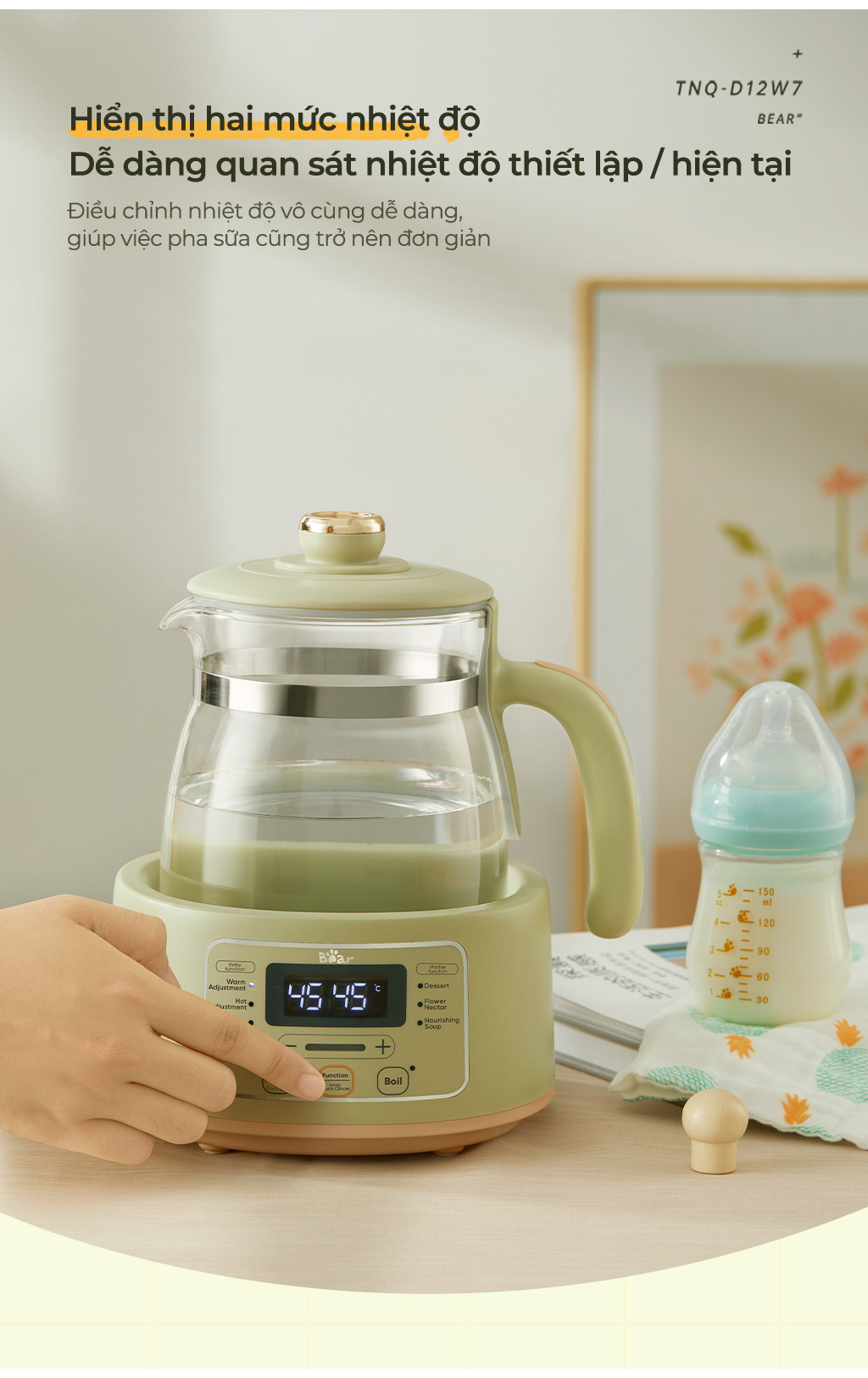Máy Đun Nước Đa Năng Bear TNQ-D12W7 Máy Hâm Sữa Thông Minh Khử Clo Pha Sữa An Toàn Cho Bé Dễ Dàng Sử Dụng