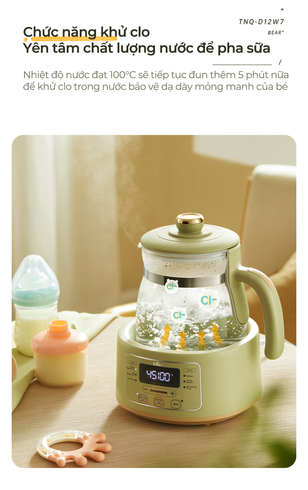 Máy Đun Nước Đa Năng Bear TNQ-D12W7 Máy Hâm Sữa Thông Minh Khử Clo Pha Sữa An Toàn Cho Bé Dễ Dàng Sử Dụng