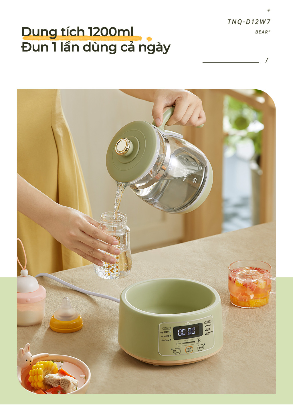 Máy Đun Nước Đa Năng Bear TNQ-D12W7 Máy Hâm Sữa Thông Minh Khử Clo Pha Sữa An Toàn Cho Bé Dễ Dàng Sử Dụng