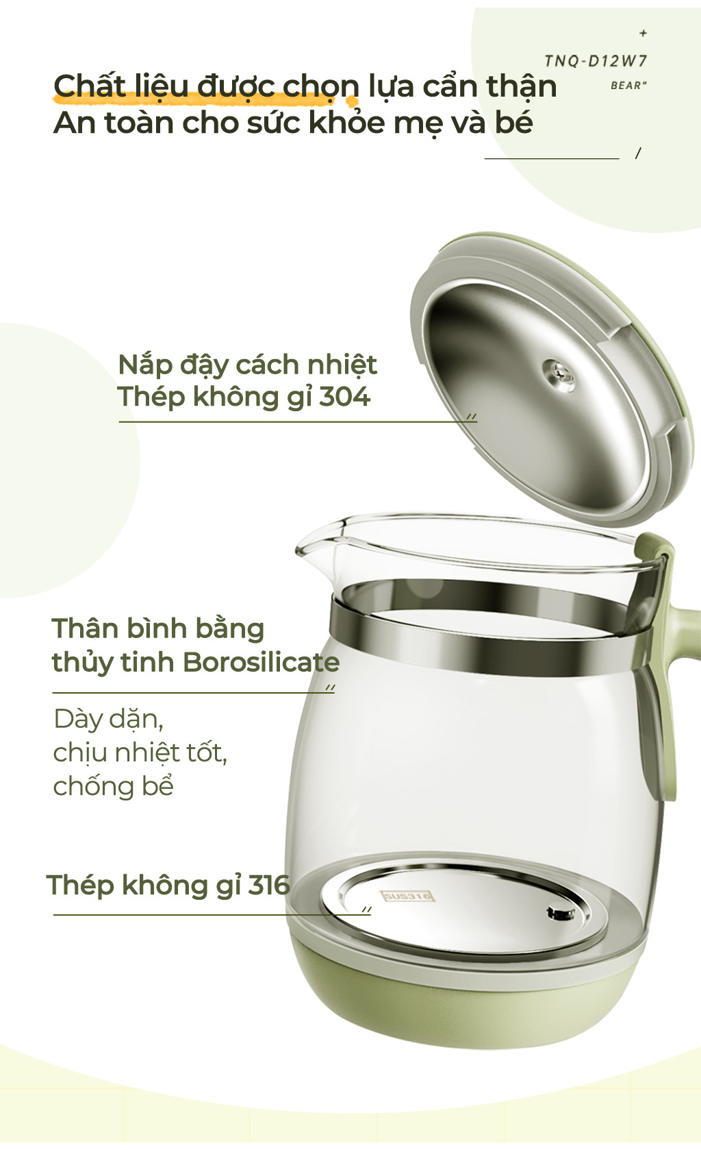 Máy Đun Nước Đa Năng Bear TNQ-D12W7 Máy Hâm Sữa Thông Minh Khử Clo Pha Sữa An Toàn Cho Bé Dễ Dàng Sử Dụng