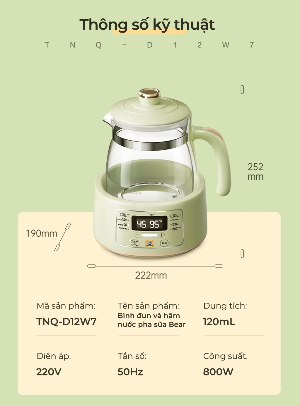 Máy Đun Nước Đa Năng Bear TNQ-D12W7 Máy Hâm Sữa Thông Minh Khử Clo Pha Sữa An Toàn Cho Bé Dễ Dàng Sử Dụng