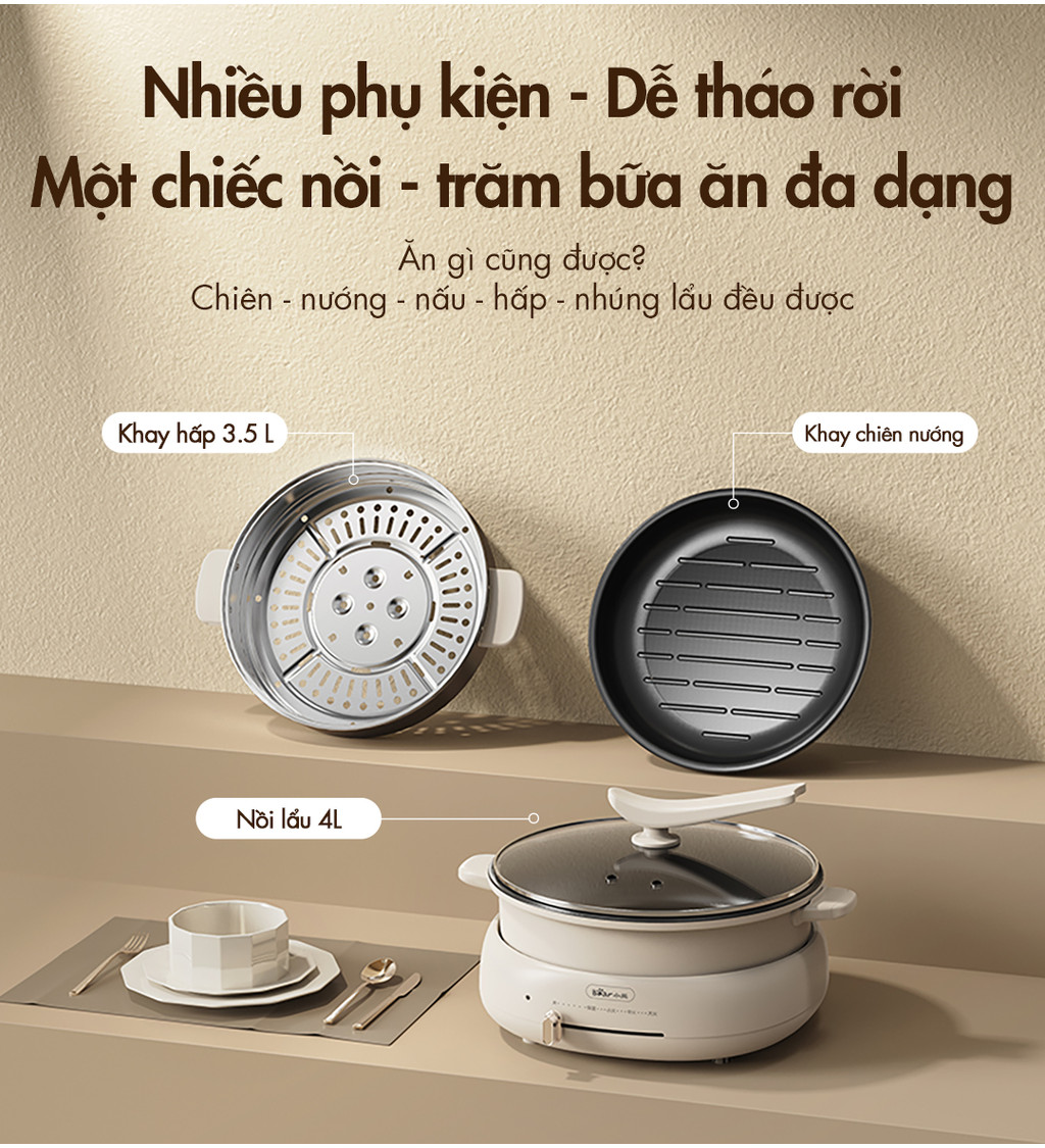 [Livestream] Bộ Nồi Lẩu Nướng Bear 3 khay 3in1 DHG-C40W2 - Hàng Chính Hãng-BH 18 Tháng