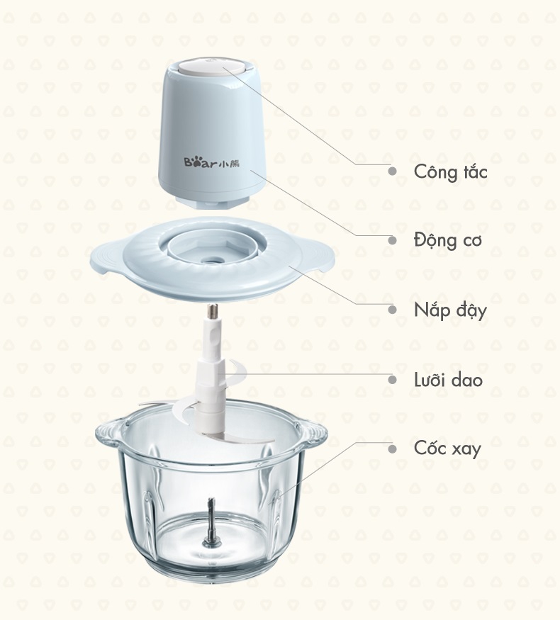 Máy xay thực phẩm đa năng 2L Bear QSJ-C03B1 - Hàng chính hãng