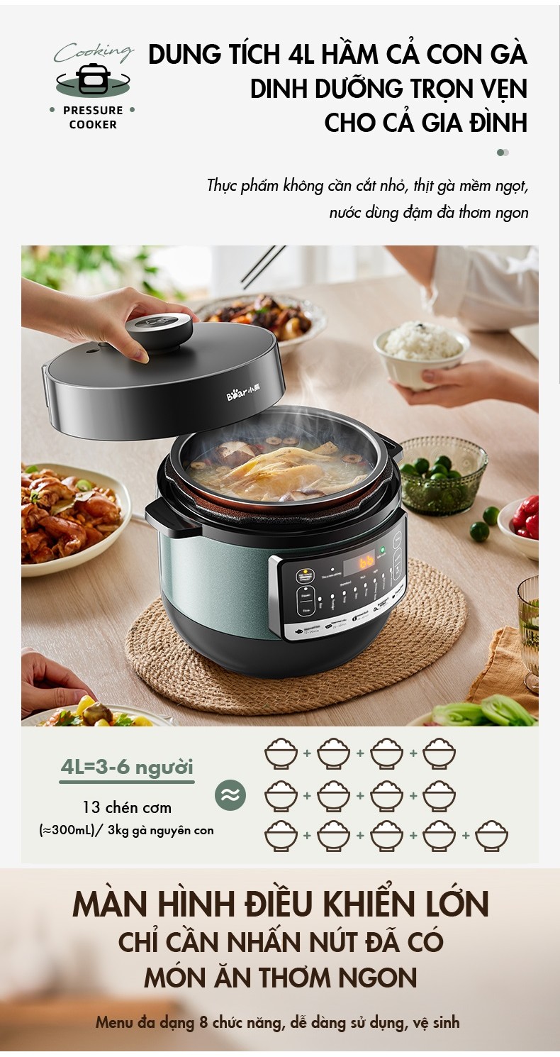 Nồi Áp Suất Đa Năng 4L Bear YLB-C40Y7 Hàng Chính Hãng