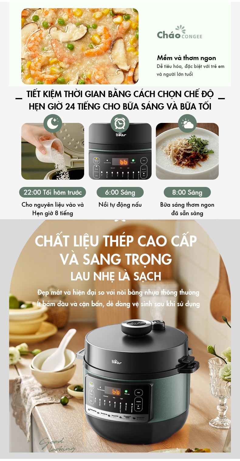 Nồi Áp Suất Đa Năng 4L Bear YLB-C40Y7 Hàng Chính Hãng
