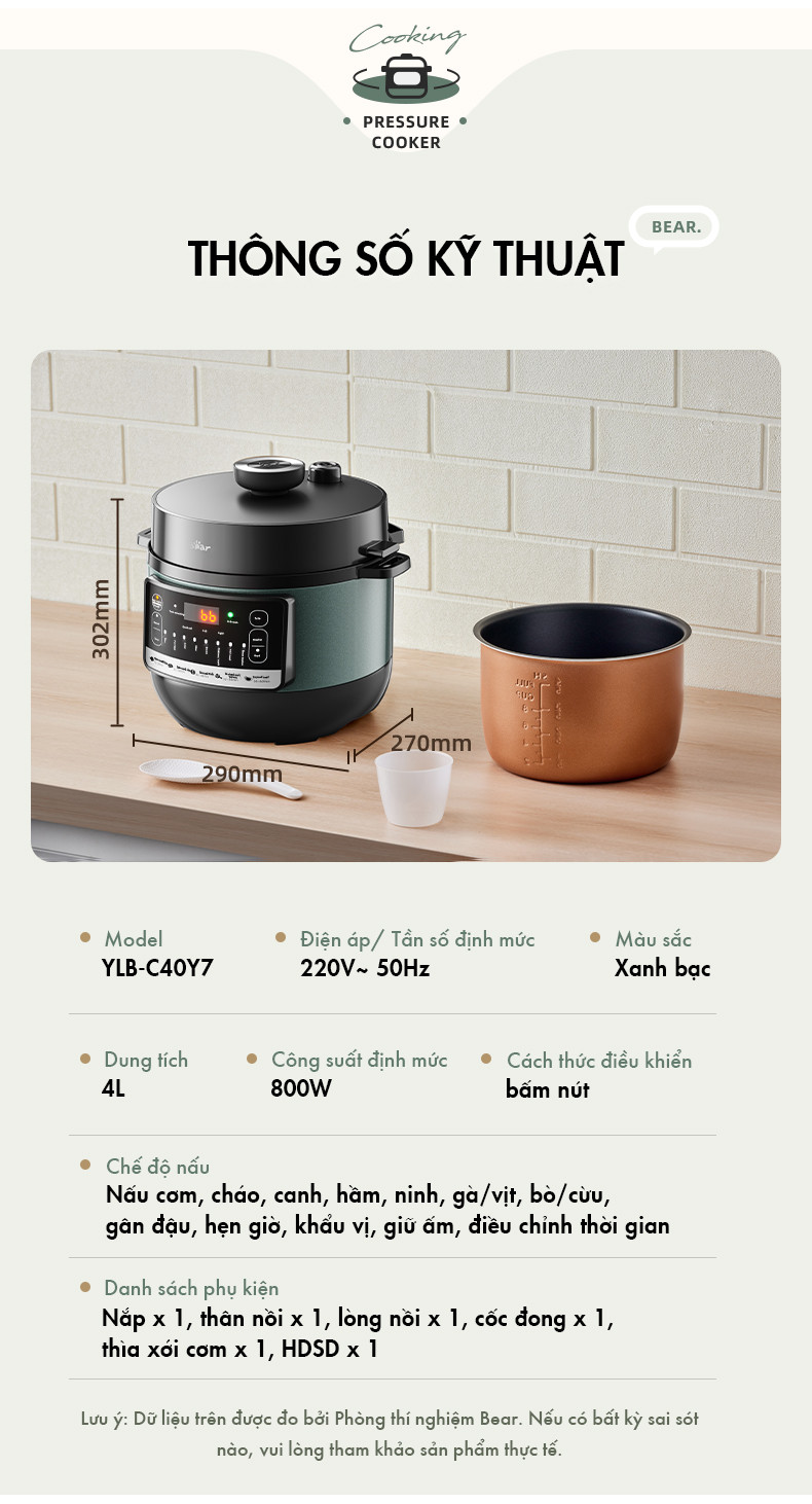 Nồi Áp Suất Đa Năng 4L Bear YLB-C40Y7 Hàng Chính Hãng