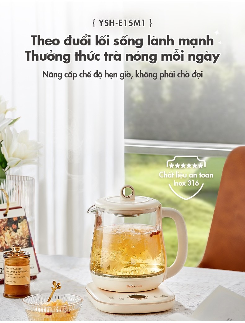 (Hàng Đặt Trước) Ấm Đun Pha Trà 1.5L Siêu Tốc Bear YSH-E15M1 - Hàng Chính Hãng