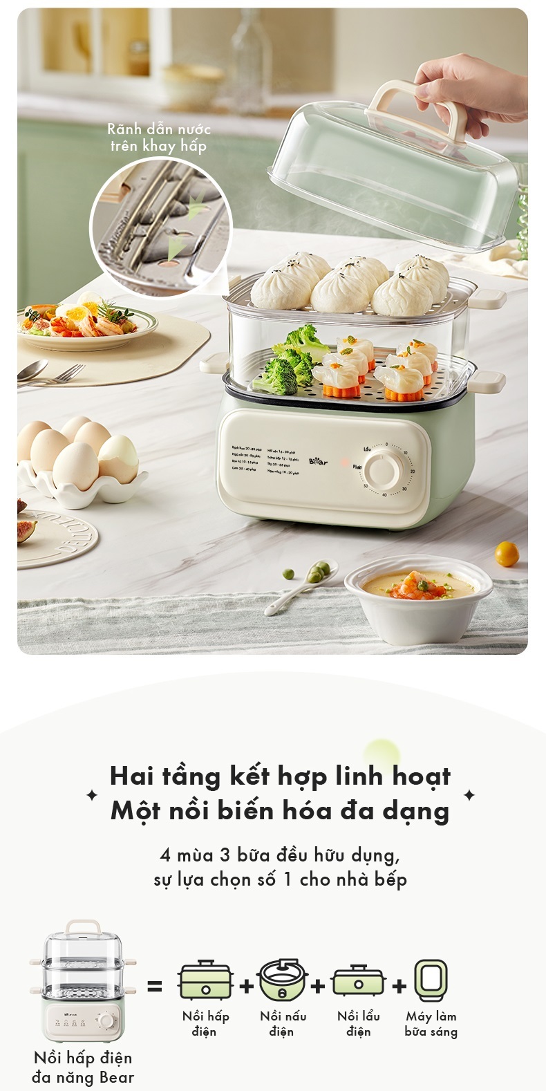 Nồi Hấp Thức Ăn 10.3L Bear EFS-4H30D - Hàng Chính Hãng