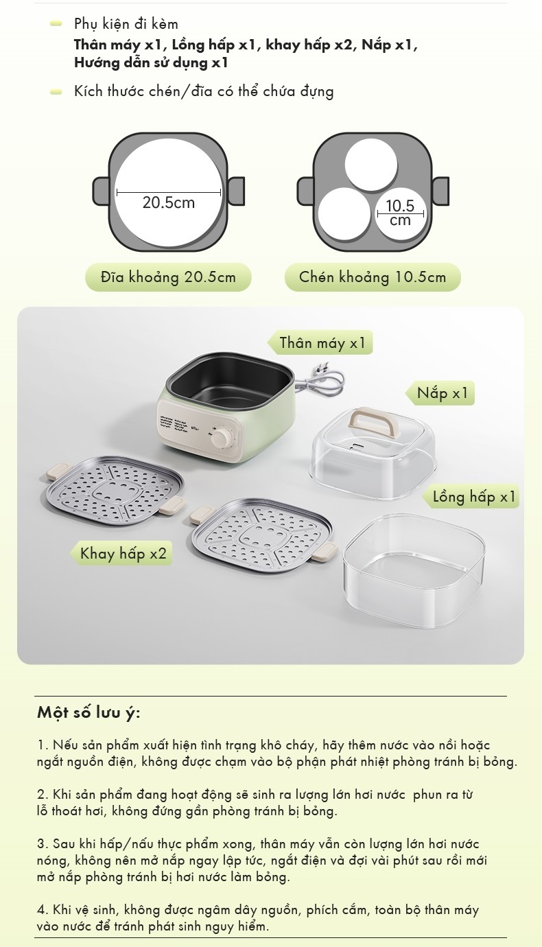 Nồi Hấp Thức Ăn 10.3L Bear EFS-4H30D - Hàng Chính Hãng