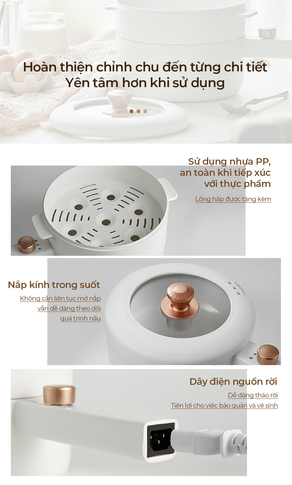 Nồi điện đa năng 1.6L Bear P16M2/ E15P2 (kèm khay hấp) - Chính hãng - BH 18 tháng