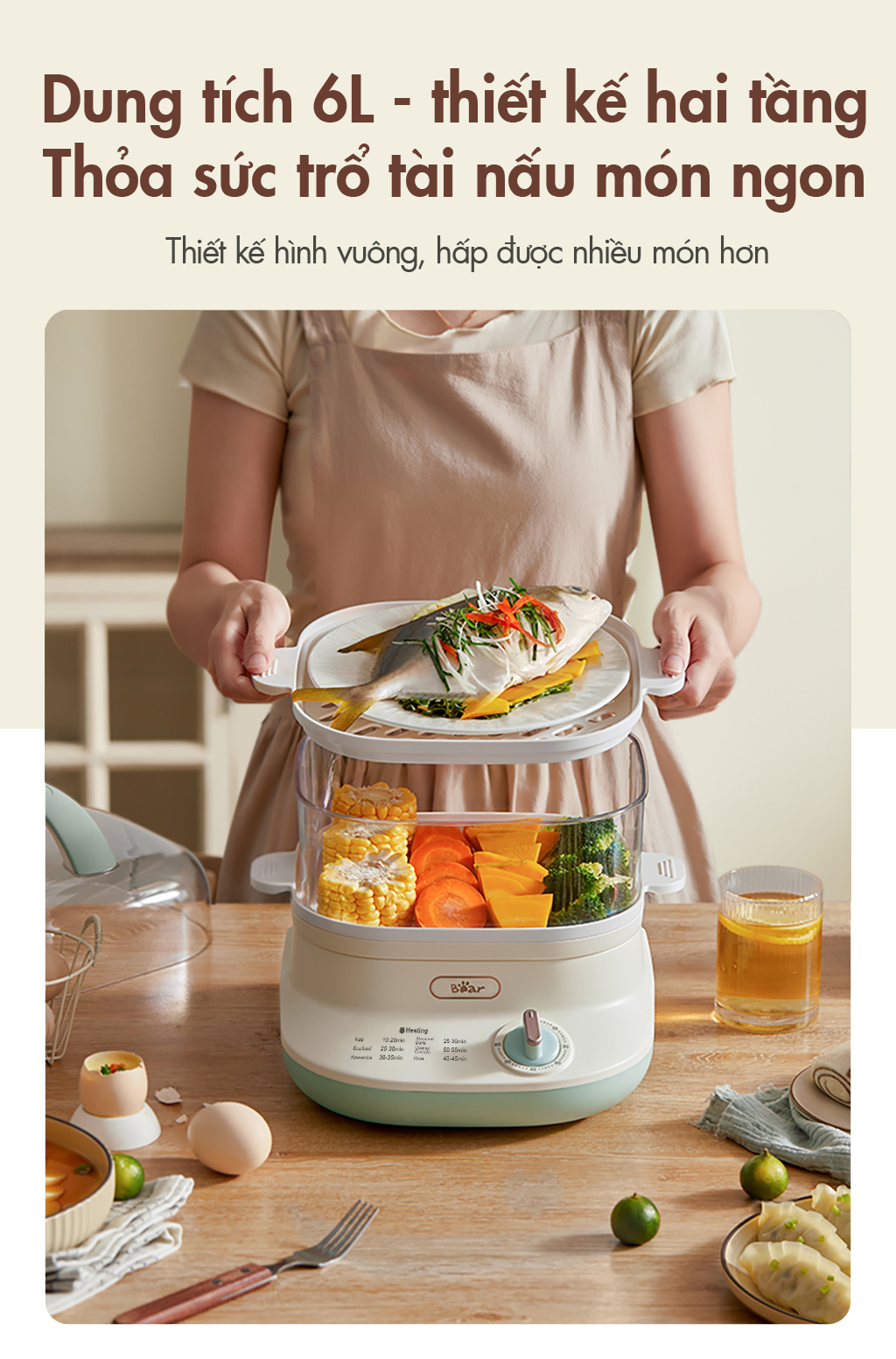 Nồi hấp thức ăn đa năng Bear DZG-C60Q8 - Hàng Chính Hãng BH 18 tháng