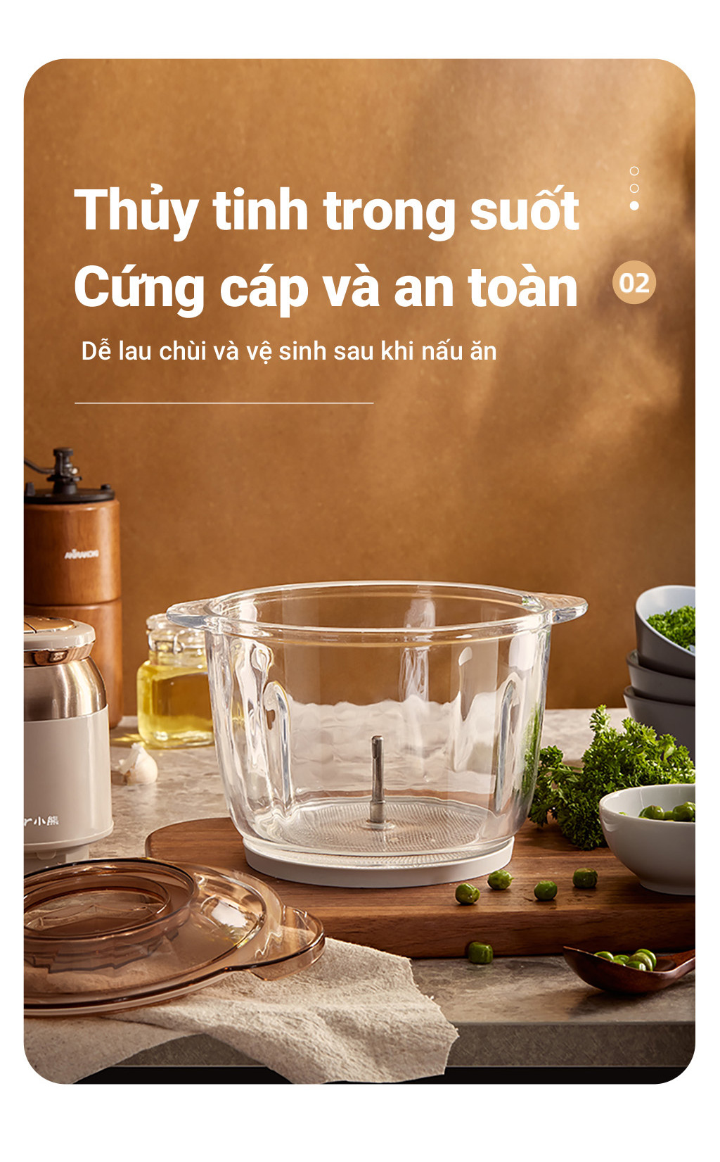 Máy xay thịt, thực phẩm 2L Bear QSJ-D03D7 - Hàng chính hãng