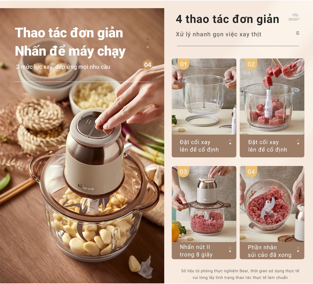 Máy xay thịt, thực phẩm 2L Bear QSJ-D03D7 - Hàng chính hãng