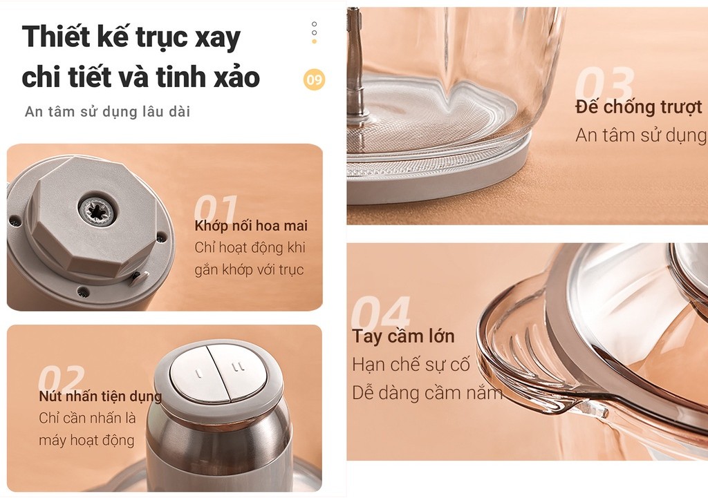 Máy xay thịt, thực phẩm 2L Bear QSJ-D03D7 - Hàng chính hãng