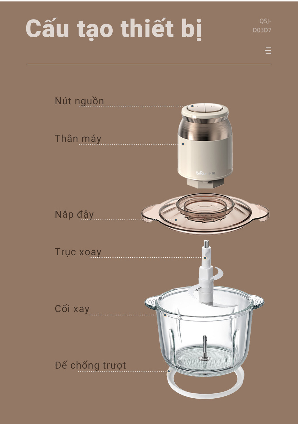 Máy xay thịt, thực phẩm 2L Bear QSJ-D03D7 - Hàng chính hãng