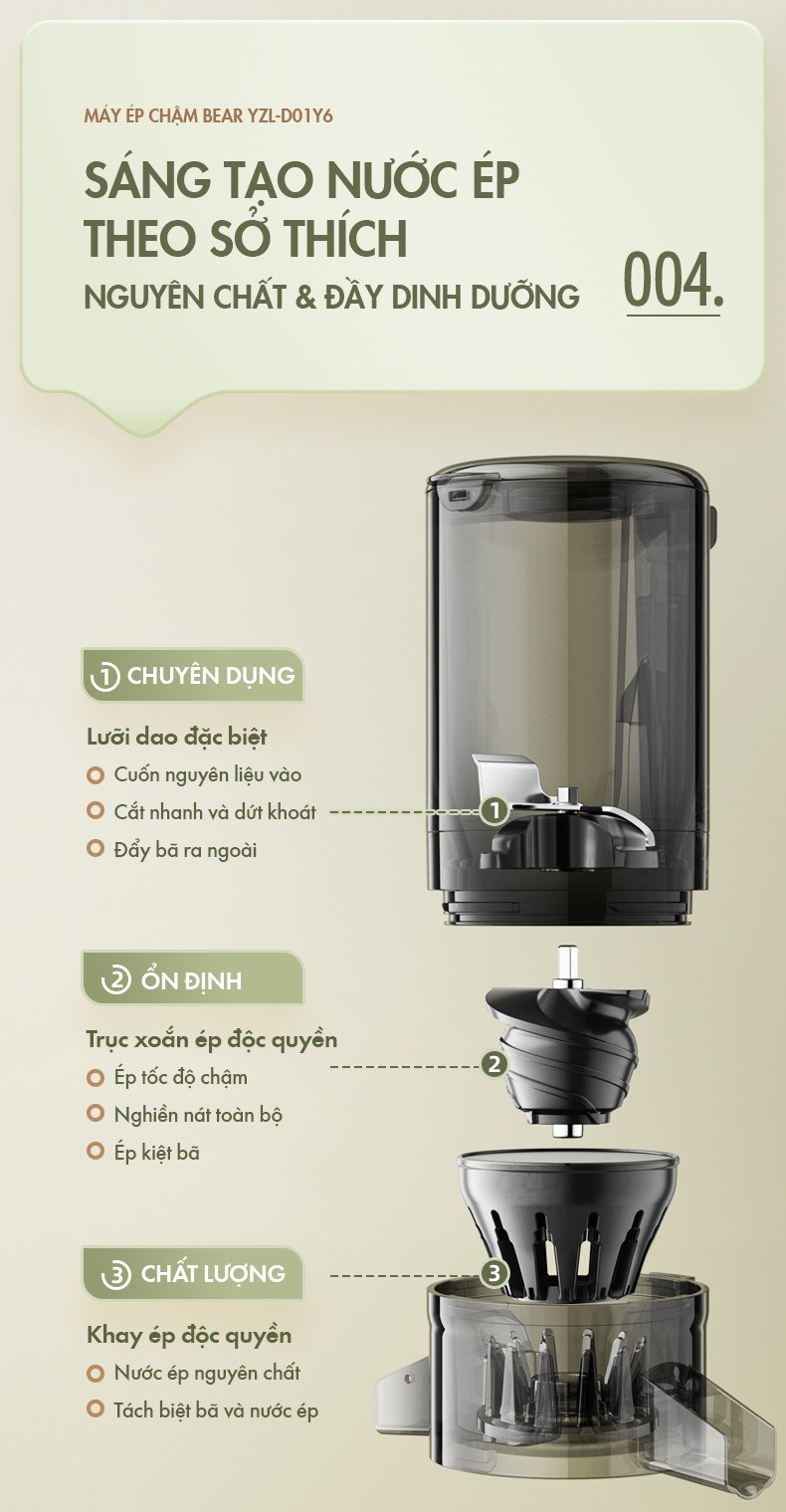 Máy ép chậm đa năng Bear YZJ-D01Y6 - Hàng Chính Hãng