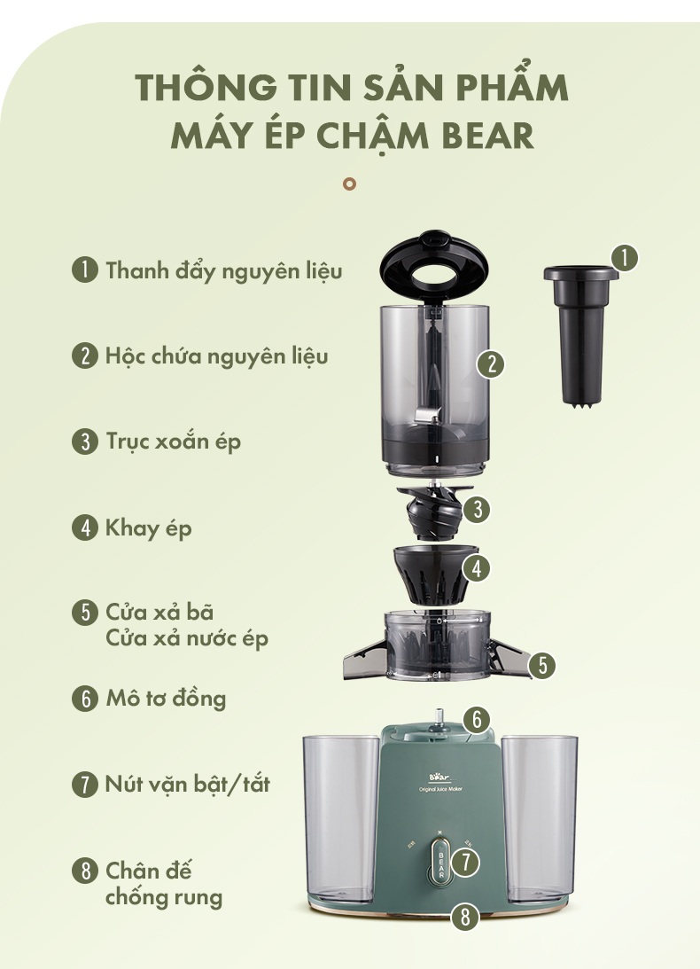 Máy ép chậm đa năng Bear YZJ-D01Y6 - Hàng Chính Hãng