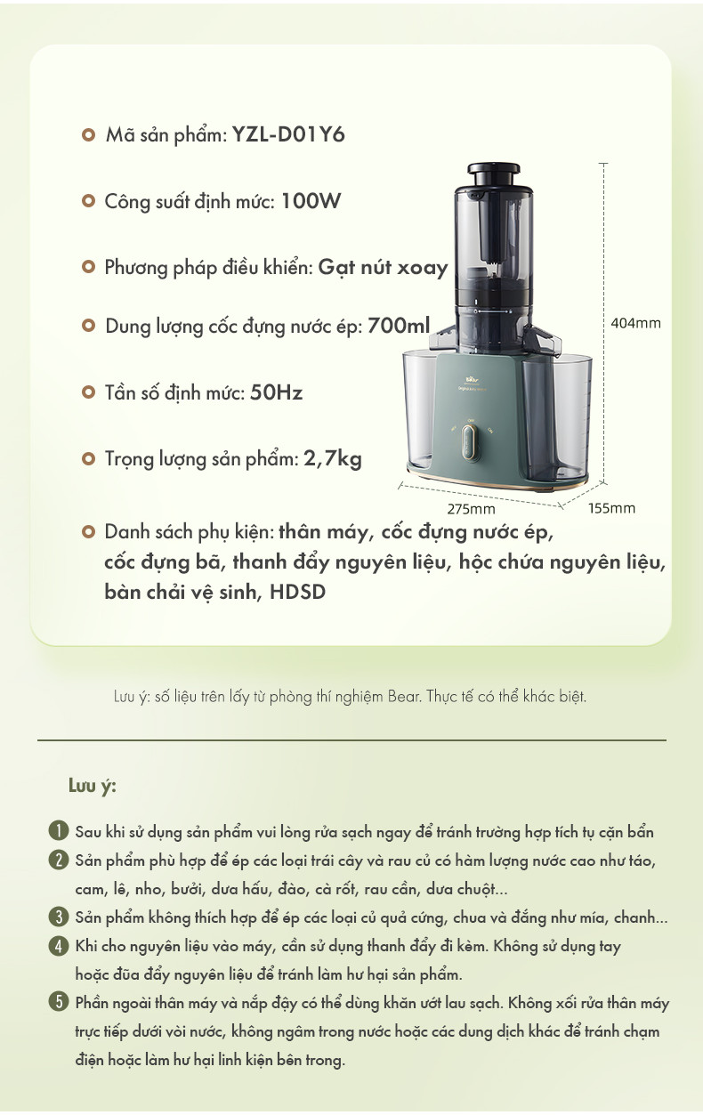 Máy ép chậm đa năng Bear YZJ-D01Y6 - Hàng Chính Hãng