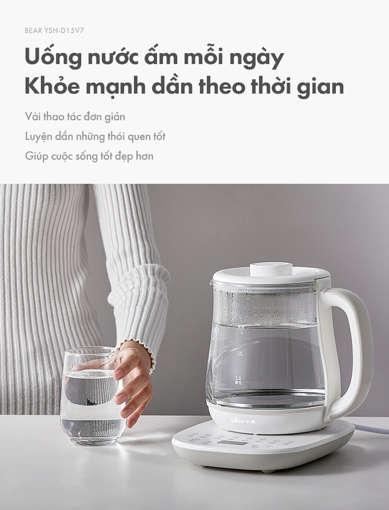 Ấm đun nước đa năng 1.5L Bear YSH-D15V7 Hàng Chính Hãng