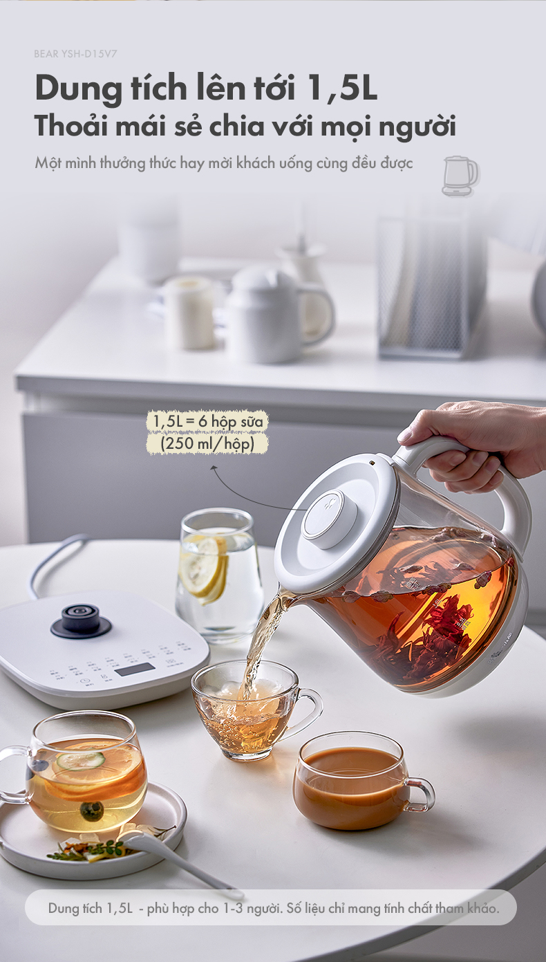 Ấm đun nước đa năng 1.5L Bear YSH-D15V7 Hàng Chính Hãng