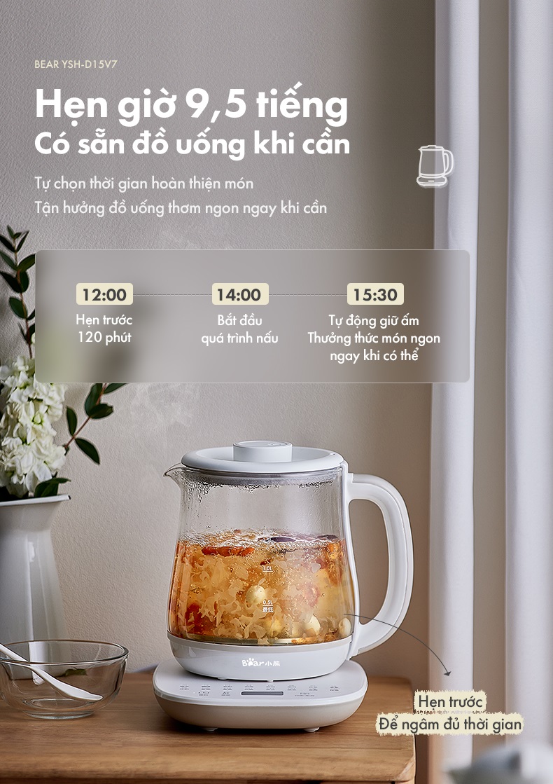 Ấm đun nước đa năng 1.5L Bear YSH-D15V7 Hàng Chính Hãng