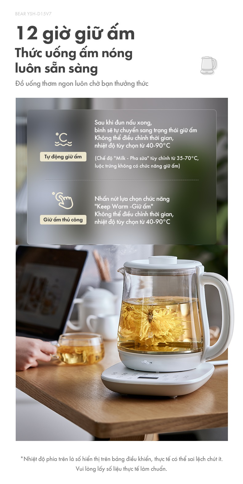 Ấm đun nước đa năng 1.5L Bear YSH-D15V7 Hàng Chính Hãng
