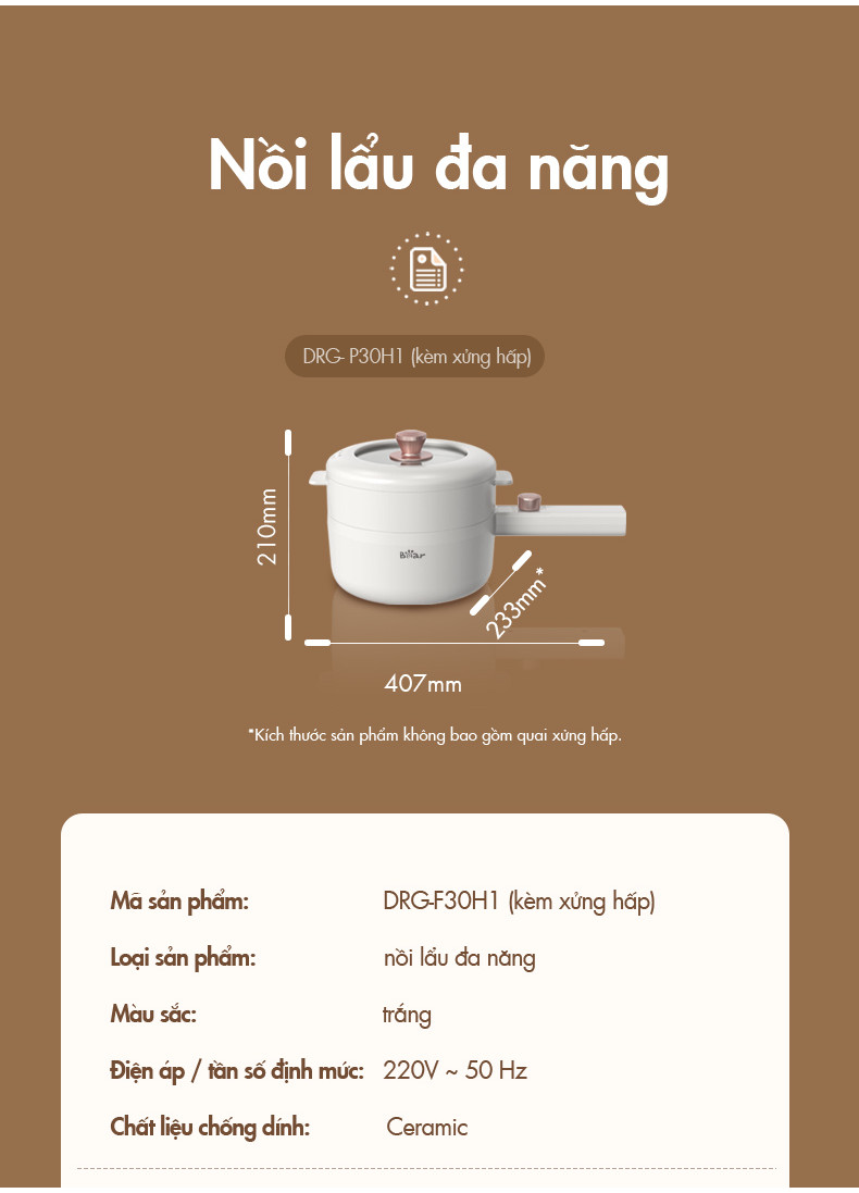 [Livestream] Nồi nấu điện đa năng 3L Bear DRG-F30H1 (kèm xửng hấp) - Hàng Chính Hãng