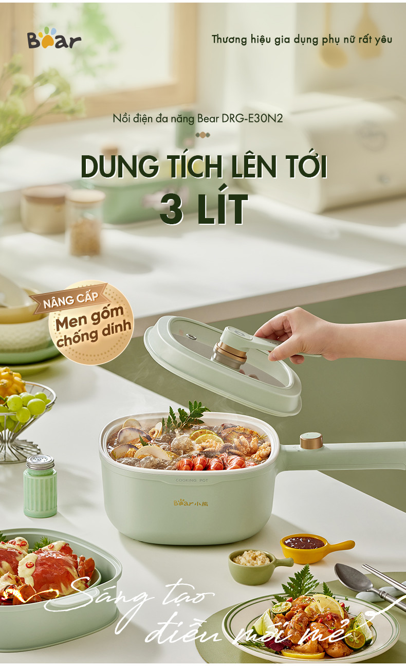 Nồi điện đa năng Bear 3L 1000W DRG-E30N2 - Hàng Chính Hãng Nồi điện đa năng Bear 3L 1000W DRG-E30N2 - Hàng Chính Hãng