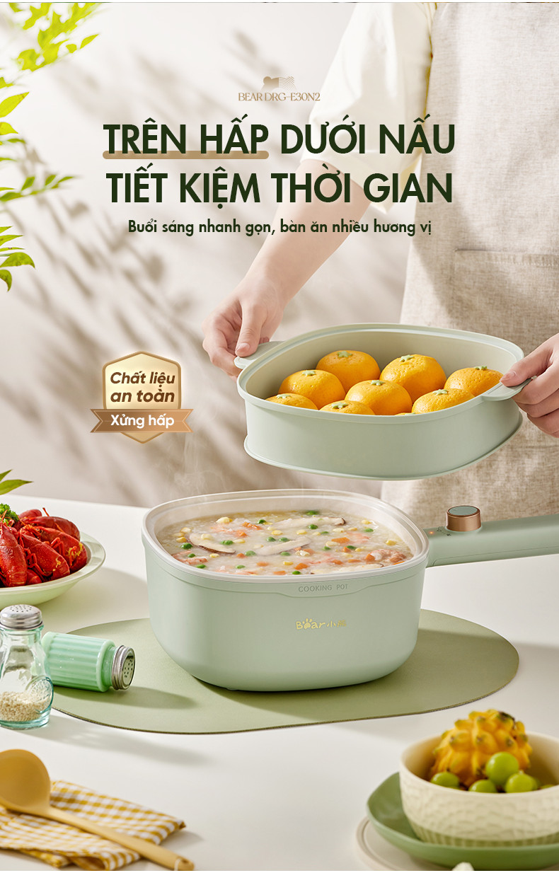 Nồi điện đa năng Bear 3L 1000W DRG-E30N2 - Hàng Chính Hãng Nồi điện đa năng Bear 3L 1000W DRG-E30N2 - Hàng Chính Hãng