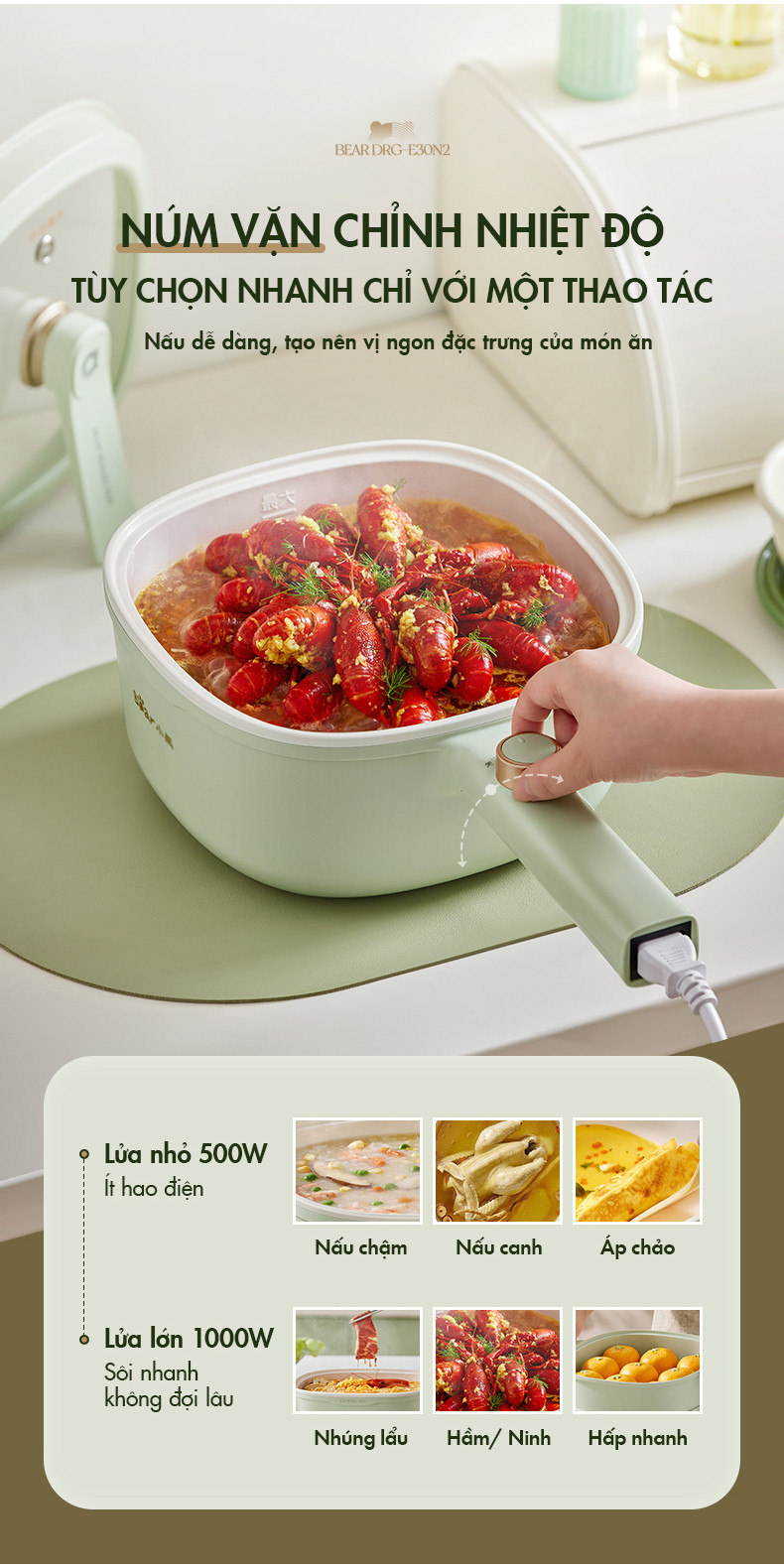 Nồi điện đa năng Bear 3L 1000W DRG-E30N2 - Hàng Chính Hãng Nồi điện đa năng Bear 3L 1000W DRG-E30N2 - Hàng Chính Hãng