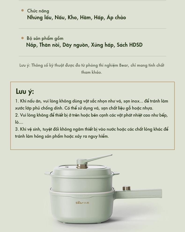 Nồi điện đa năng Bear 3L 1000W DRG-E30N2 - Hàng Chính Hãng Nồi điện đa năng Bear 3L 1000W DRG-E30N2 - Hàng Chính Hãng
