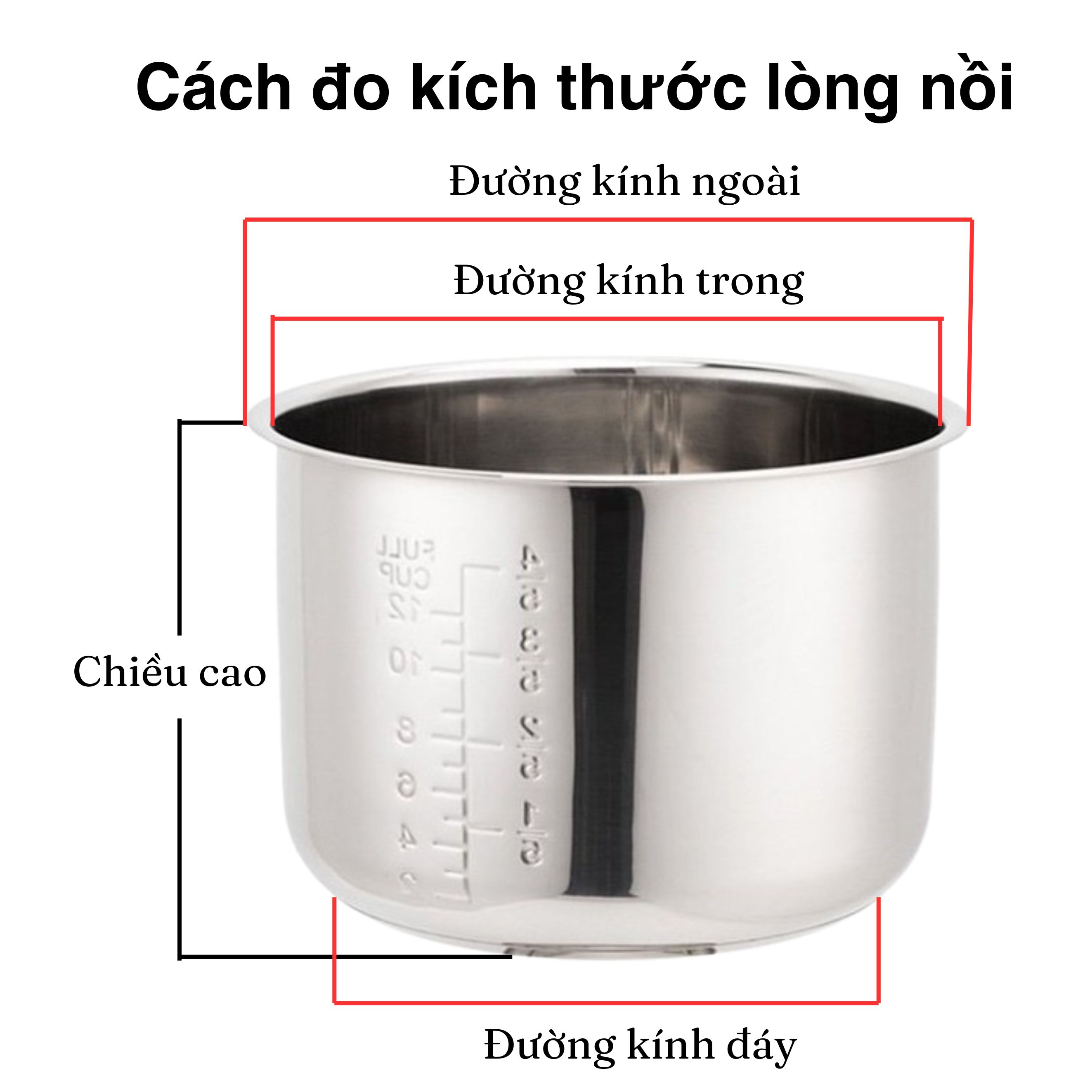 Ruột lõi nồi áp suất inox 5 lít loại dày kích thước 238x138mm