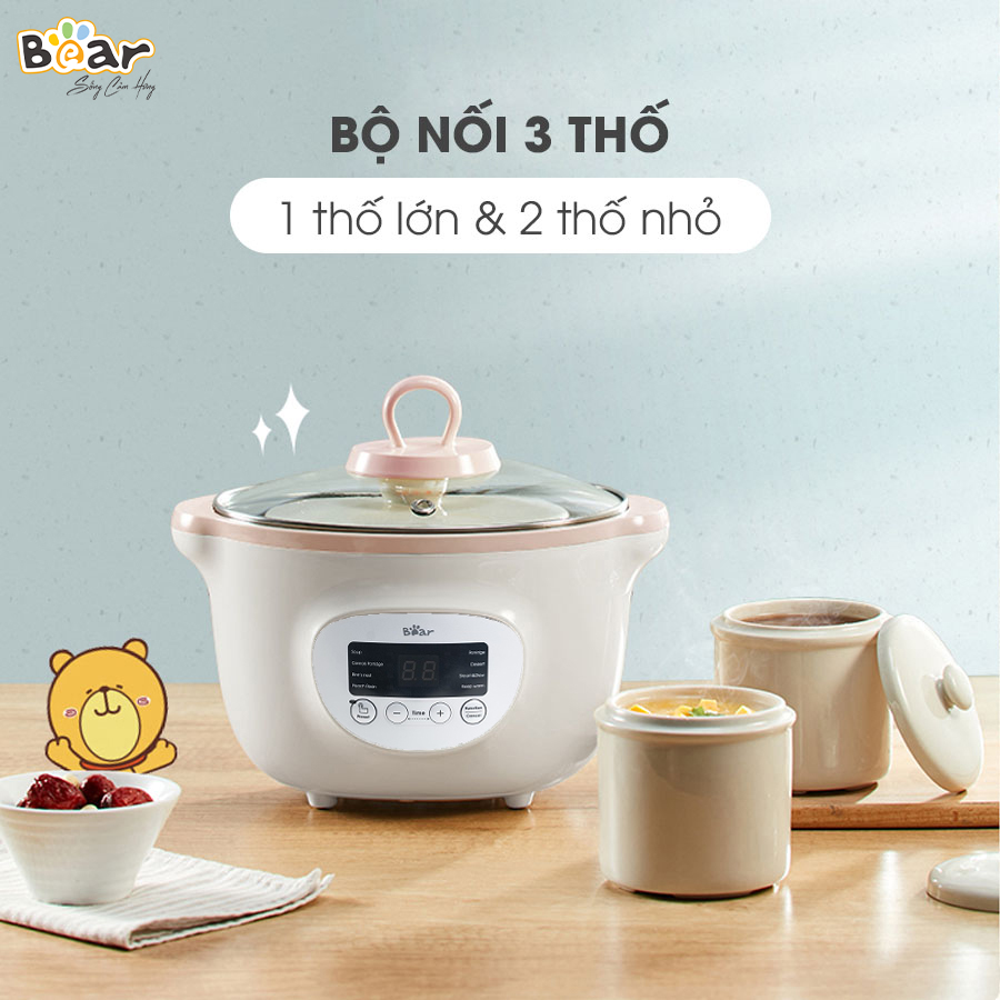 Nồi Nấu Cháo Chậm Bear 1.6L SUBE002 Nồi Chưng Yến Nồi Nấu Cháo Ăn Dặm Cho Bé Nồi Nấu Chậm